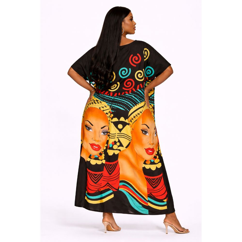 Multicolor Abstract Print Kaftan Maxi Dress for Women